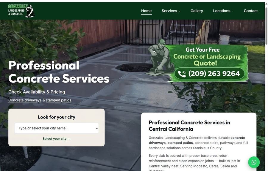 Vista previa del sitio web de Gonzalez Landscaping & Concrete